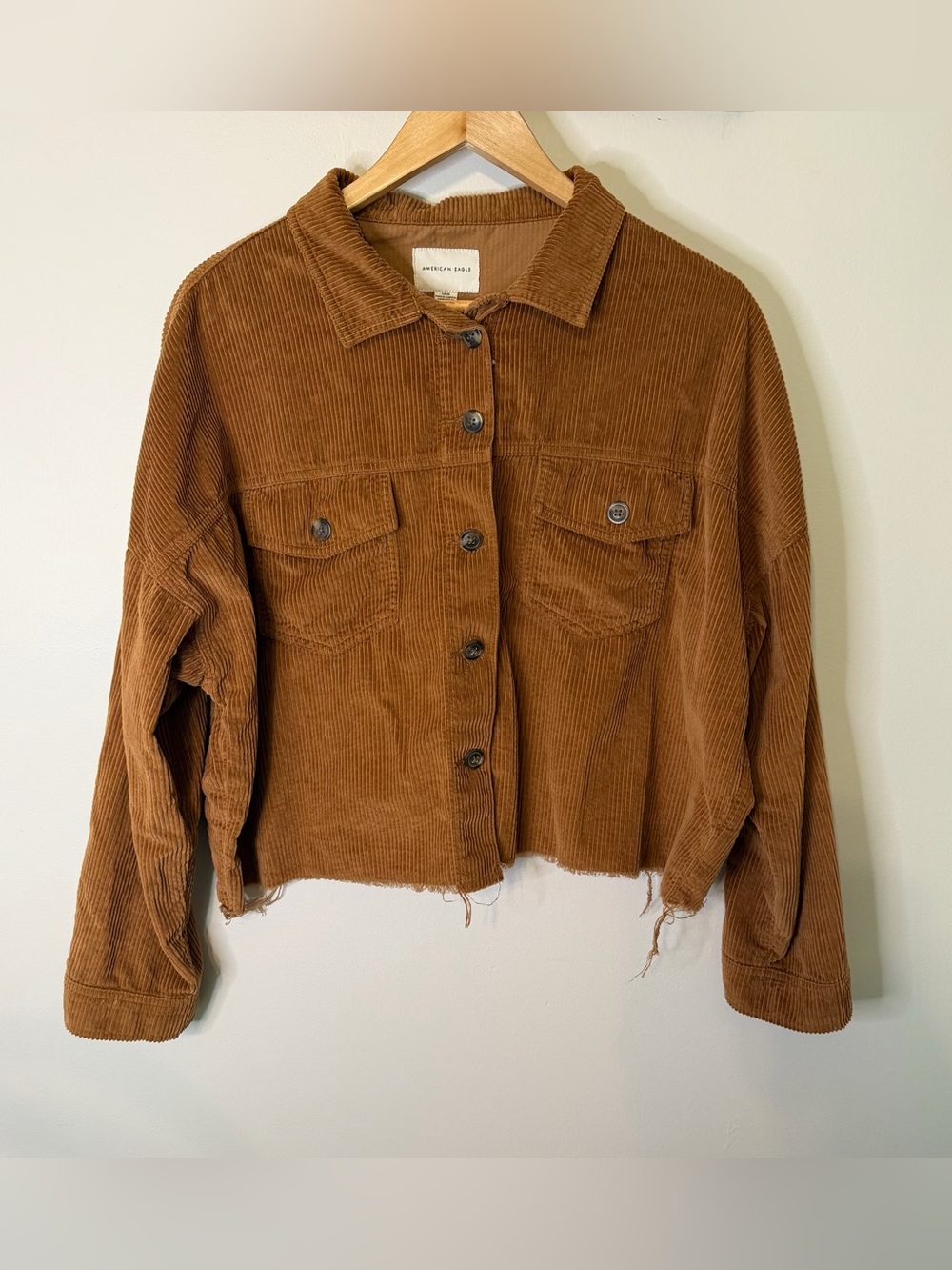 American Eagle Brown Corduroy Cropped Jacket Button Front Women’s Large